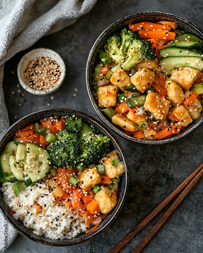 Delicious and nutritious tofu vegetable bowls high resolution picture