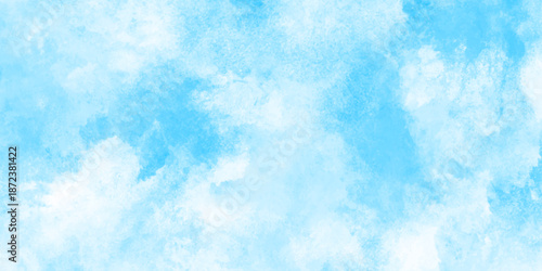 Light sky blue and white grunge smooth shades aquarelle background. sky cloud for wallpaper backdrop texture. blue watercolor splash stroke background with clouds. hand drawn paint watercolor texture.