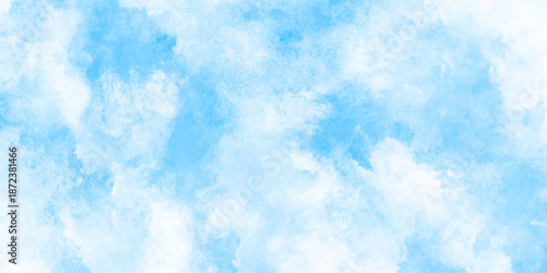 Light sky blue and white grunge smooth shades aquarelle background. sky cloud for wallpaper backdrop texture. blue watercolor splash stroke background with clouds. hand drawn paint watercolor texture.
