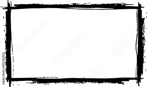 A minimalist rectangular frame icon with a black brush stroke design on a white background silhouette