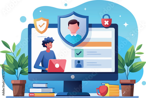 Cybersecurity at work and private user data protection vector