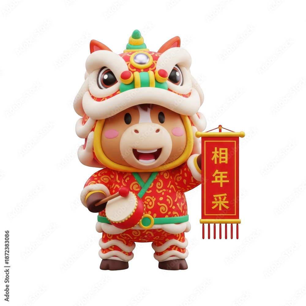 Fototapeta premium Lion dance mascot celebrating chinese new year isolated on transparent background isolated on transparent background