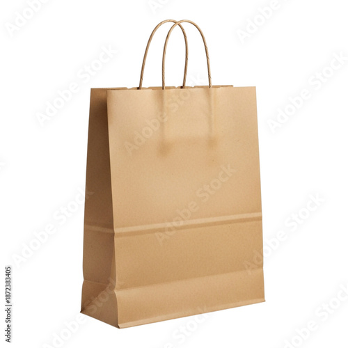 Brown paper shopping bag isolated on transparent background