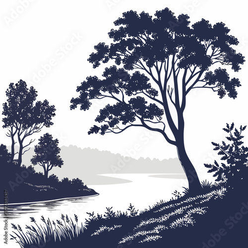 Serene lakeside silhouette