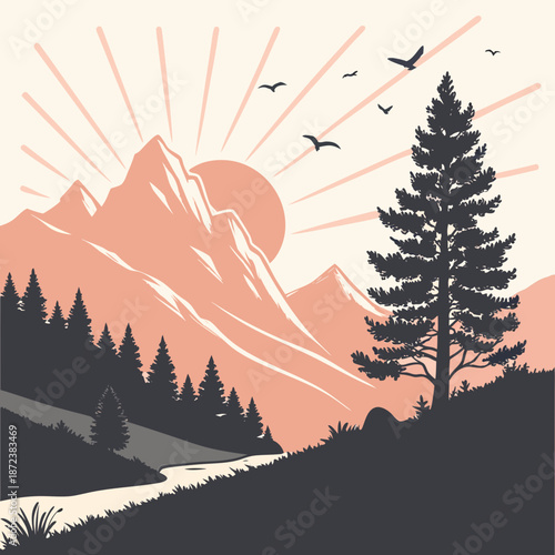 Sunrise over mountain range