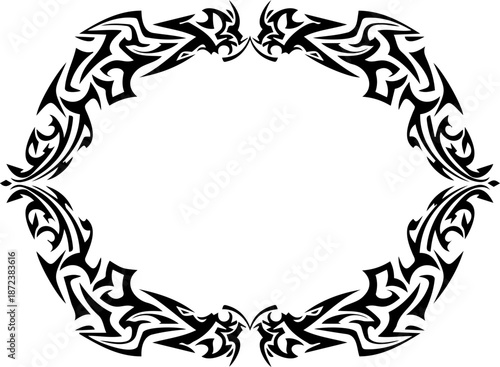 A minimalist Celtic knotwork wreath design with a circular border and intricate patterns