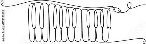 Stylish minimalist continuous line art graphic of a piano keyboard, perfect for music-themed designs and creative concepts