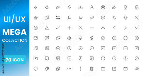 UI UX icon set, user interface and user experience symbols, modern flat design system icons for web mobile apps and dashboards