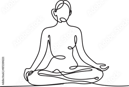 Minimalist Continuous Line Art Figure Sitting on Meditation Cushion