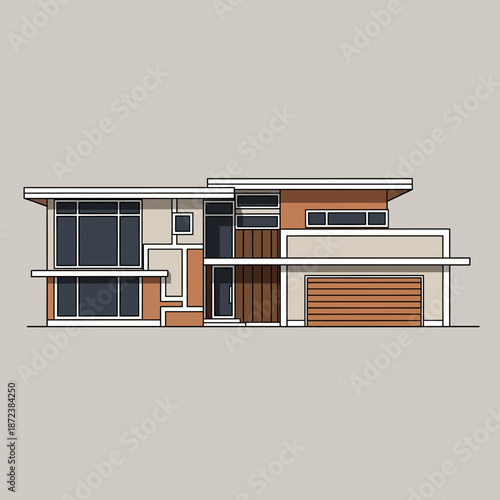 Isometric Vector Illustration of a Modern Contemporary House Design with Flat Roof and Sleek Architectural Lines, Ideal for Residential Property Concepts and Real Estate Visualizations