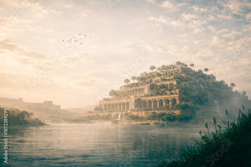 Misty Morning View of the Hanging Gardens of Babylon