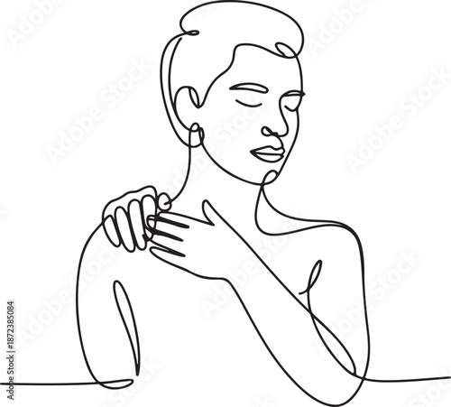 Minimalist Continuous Line Art Hand Giving Shoulder Massage