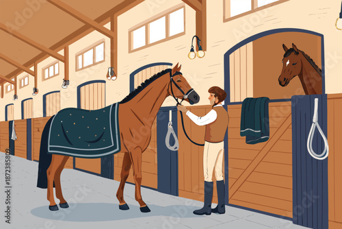 Horse Stable Grooming Care Illus