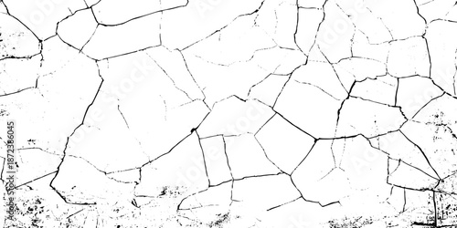 White and black rough, scratch, splatter grunge pattern design brush strokes. ground cracks, breaks on land surface from earthquake. white plaster cracked old wall vintage design.