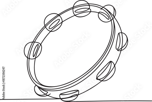 Minimalist Continuous Line Art Tambourine Tilted in Motion