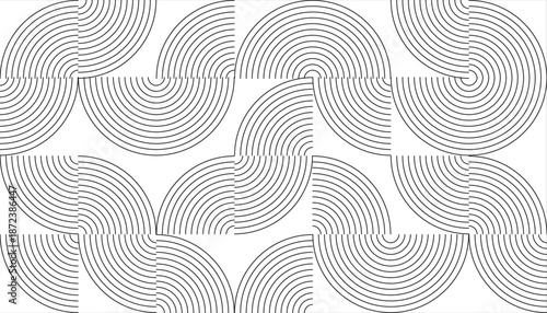 Geometric Pattern of Concentric Arcs and Lines.