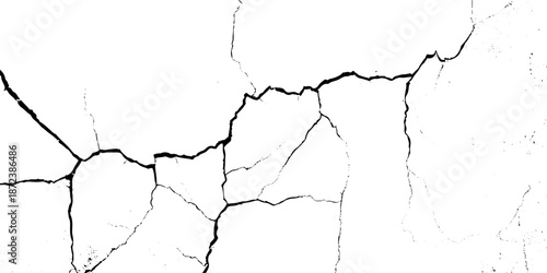 White and black rough, scratch, splatter grunge pattern design brush strokes. ground cracks, breaks on land surface from earthquake. white plaster cracked old wall vintage design.