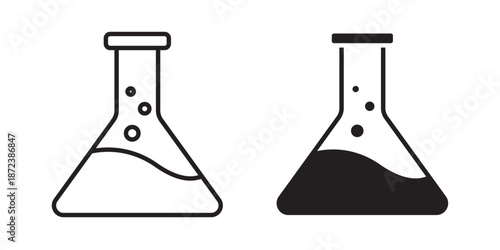 Beaker icon illustration for science, laboratory, and research themes with stroke filled and colored icon set.