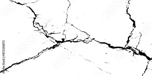 White and black rough, scratch, splatter grunge pattern design brush strokes. ground cracks, breaks on land surface from earthquake. white plaster cracked old wall vintage design.