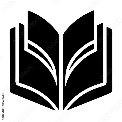 Title: A black and white of an open book with visible pages on a white background