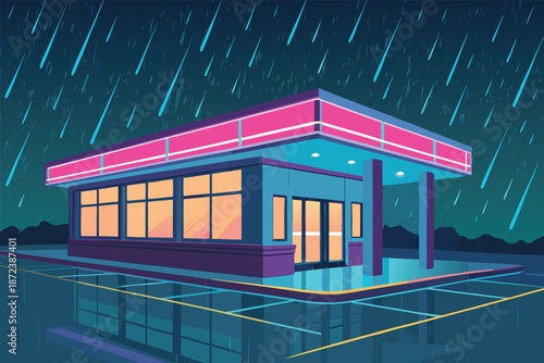 Neon Rain Convenience Store Corner