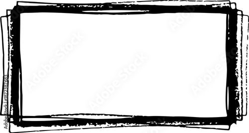 A minimalist rectangular frame icon with a rough, hand-drawn border in black silhouette