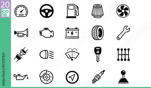 Automotive repair icons, car maintenance symbols, garage service equipment, professional mechanical tools, vehicle engine parts, transportation hardware, industrial workshop graphics, technical 