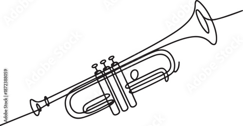 Minimalist Continuous Line Art Trumpet Angled Diagonally