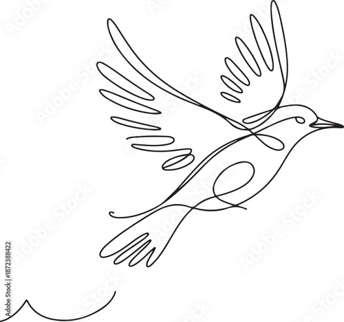 Minimalist Continuous Line Art Elegant Bird Mid-Flight with Curved Wings