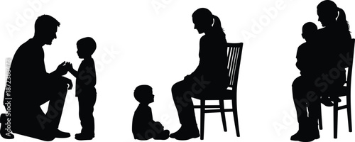 Family, silhouettes, parent, child, bonding, love, care, parenting, relationship, motherhood, fatherhood, trust, emotional, moments, childhood, support, togetherness, black, illustration, concept