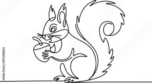 Minimalist Continuous Line Art Small Squirrel Grasping Nut