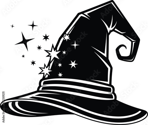 Magical wizard hat silhouette with sparkling stars