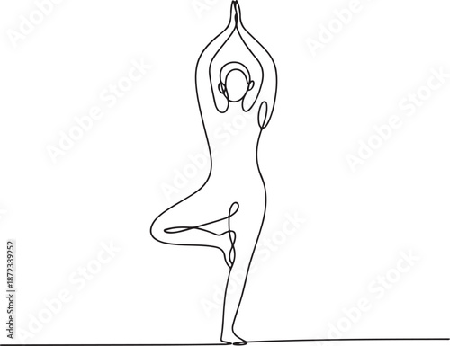 Continuous Line Art Illustration of Figure Standing on One Leg in Tree Pose