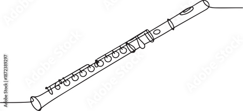 Continuous Line Art Illustration of Flute Lying Horizontally with Mouthpiece Visible
