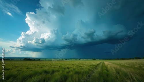 Dramatic storm clouds over a vast landscape, setting a moody climate background for photoshoots or articles about weather and nature , background, thunder
