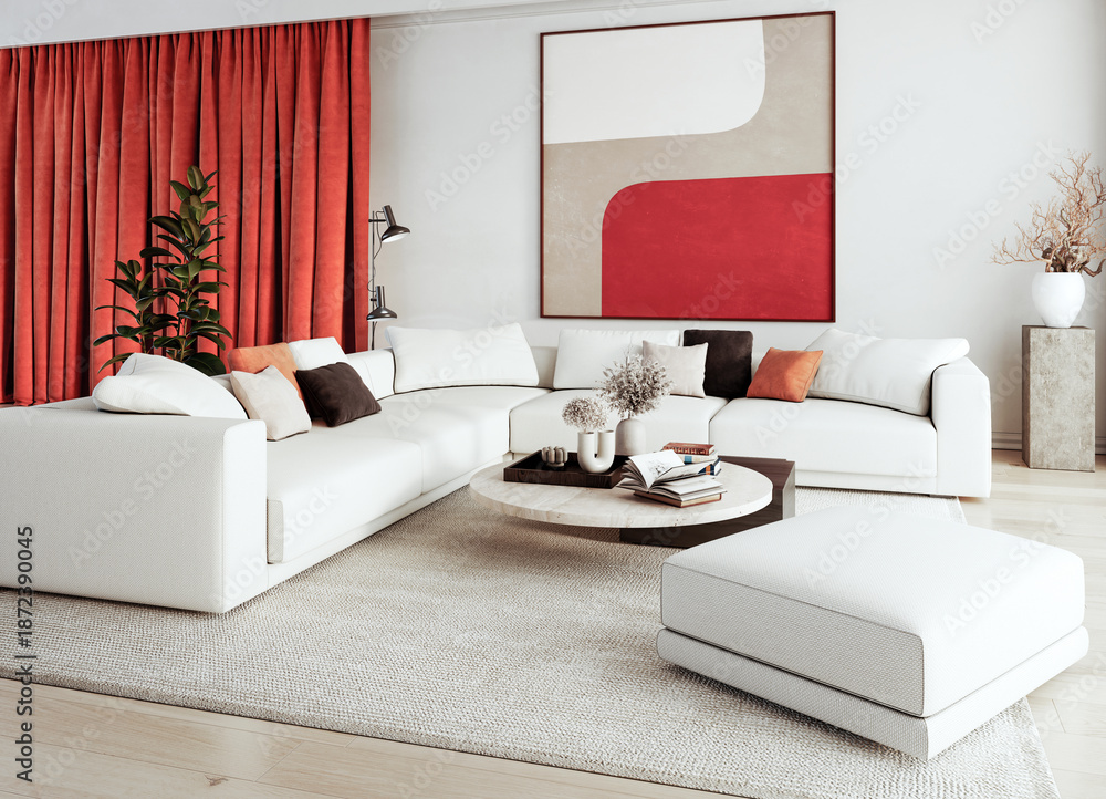 Obraz premium Large luxury modern bright interiors Living room mockup illustration 3D rendering image