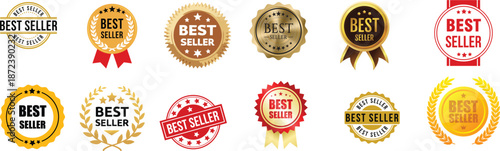 Collection of best seller badges and premium quality labels