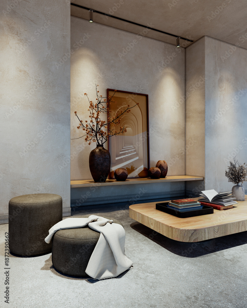 Naklejka premium Large luxury modern bright interiors Living room mockup illustration 3D rendering image