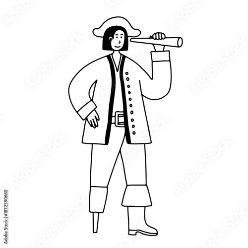 One-legged pirate looks through spyglass vector sketch