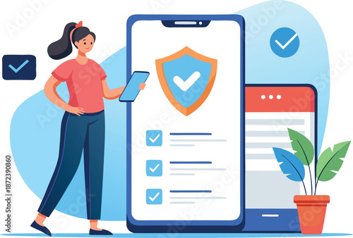 Secure mobile payment and online banking vector illustration