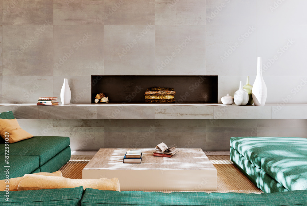 Fototapeta premium Large luxury modern bright interiors Living room mockup illustration 3D rendering image