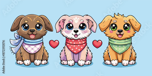 cute cartoon puppies wearing bandanas colorful kawaii dog set