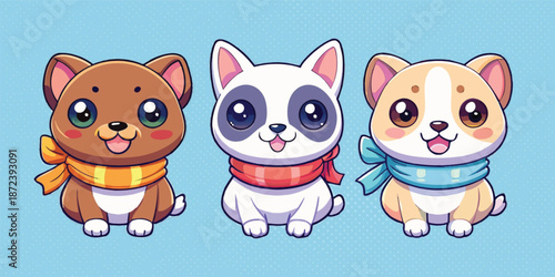 cute cartoon puppy characters set colorful kawaii style