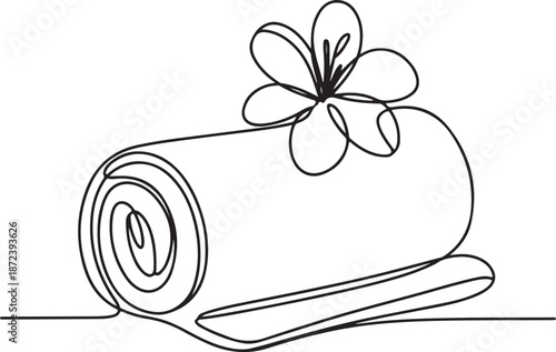 Continuous Line Art Illustration of Rolled Towel with Small Tropical Flower on Top