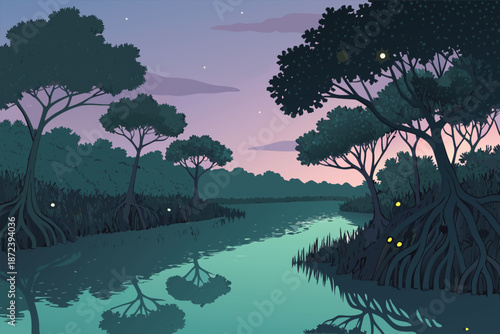 Tropical Mangrove River Firefly Glow