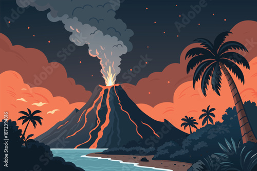 Volcanic Island Lava River Nightscape Fla