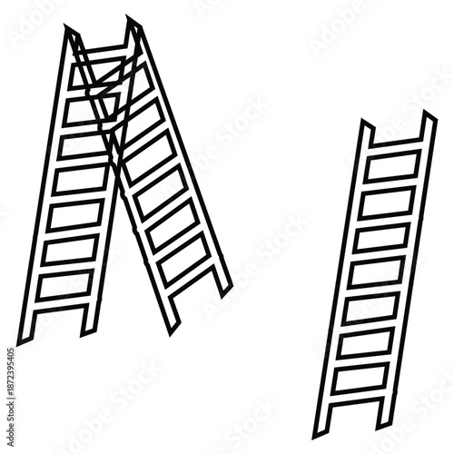 line drawing of ladders standing alone and leaning on each other