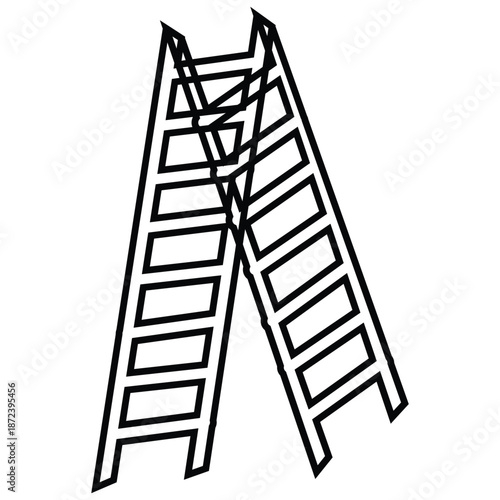Two Aframe ladders crossed over each other in a simple line drawing