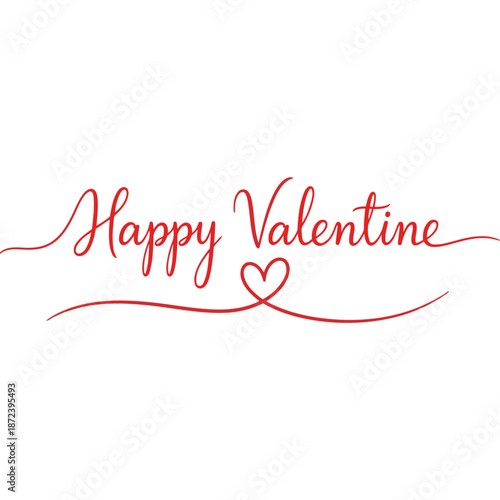 Simple and elegant red cursive text that reads 'Happy Valentine' with a delicate heart-shaped flourish beneath it.