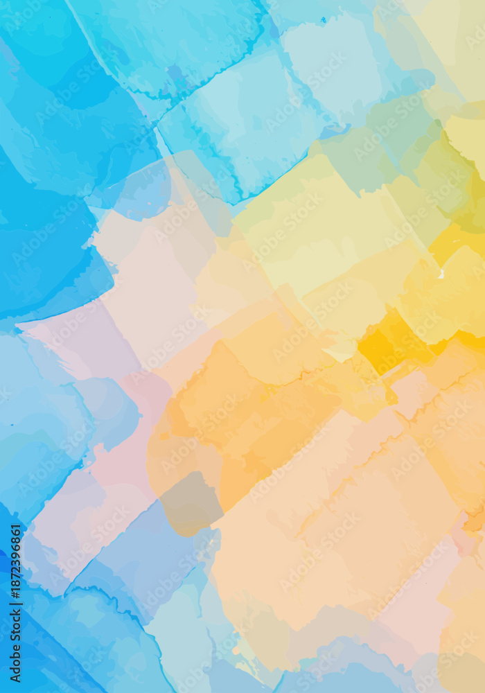 Fototapeta premium Light blue and soft yellow watercolor washes overlap to create a gentle airy artistic background